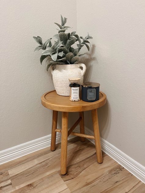 Shop Shaker Accent Table or Stool - … and other curated products on LTK, the easiest way to shop everything from your favorite creators. Guest Bathroom Side Table, Bathroom Corner Table Decor, Tiny Table For Bathroom, Powder Vanity Ideas, Stool In Powder Room, Bathroom End Table, Half Bath Minimalist Decor, Powder Room Table Decor, Powder Room Table Ideas