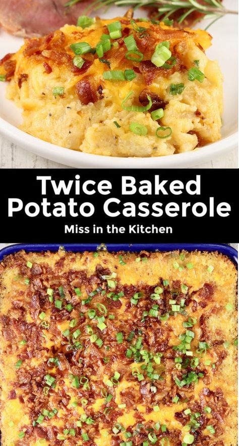 Twice Baked Potato Casserole is a delicious side to serve for dinner any night of the week and a favorite to add to holiday menus. Everything you love about twice baked potatoes in an easy to bake casserole! Twice Baked Potato Casserole, Casserole Healthy, Loaded Baked Potato Casserole, Green Bean Casserole Easy, Twice Baked Potato, Easy To Bake, Twice Baked Potatoes Casserole, Best Mashed Potatoes, Okra Recipes