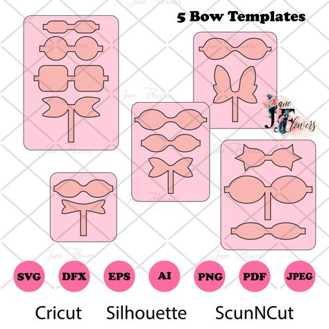 5 Bow templates SVG BUNDLE for Cricut SVG Set, hair bow pattern, faux leather bow cut file, Hair accessories, felt hair bow, bow cricut by JaneFlowersArt on Etsy Faux Leather Bow Template, Leather Bow Template, Bow Template Svg, Diy Leather Bows, Felt Hair Bows, Diy En Cuir, Bow Display, Pattern Svg, Jewelry Display Cards