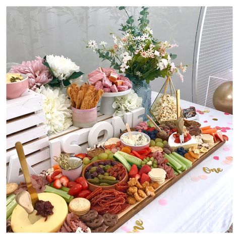 1st Birthday Food Table Ideas, 1st Birthday Table Set Up, First Birthday Food Table, First Birthday Buffet, Birthday Food Table, 1st Birthday Foods, Lion Birthday Party, Food Display Table, Emma Kate