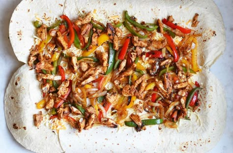 Crunch Wrap Sheet Pan, Sheet Pan Crunch Wrap, Healthy Sheet Pan Fajitas Chicken, Fajita Crunchwrap, Chicken Fajita Oven Sheet Pan, Oven Fajitas Chicken Sheet Pan, Chicken Fajita Crunchwrap, January Meals, Crunchwrap Recipe