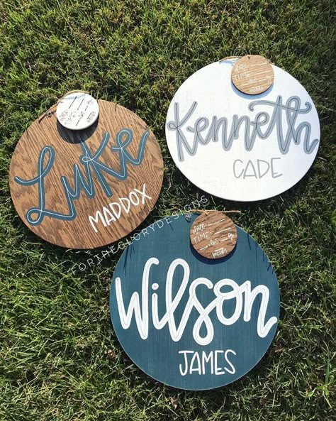 Wooden Baby Name Signs, Hospital Door Hanger Boy, Hospital Door Signs, Hospital Door Hanger, Hospital Door Hangers, Baby Door Hangers, Classic Nursery, Door Hangers Diy, Hospital Door