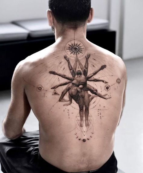 Explore the world of back tattoos: from design selection to aftercare. Dive into FAQs to make your tattoo journey informed, safe, and memorable! Back Tattoos For Guys Upper, Third Eye Tattoos, Cool Back Tattoos, Back Piece Tattoo, Full Back Tattoos, Back Tattoos For Guys, Cool Tattoos For Guys, 1 Tattoo, Sun Tattoo