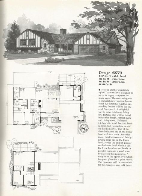 Vintage House Plans, Vintage Homes, Mid Century Homes Tri Level House Plans, Tri Level House, Mid Century House Plans, Split Level House Plans, Tudor Architecture, Tudor House Plans, Cape Cod House Plans, Mid Century Modern House Plans, Vintage Homes