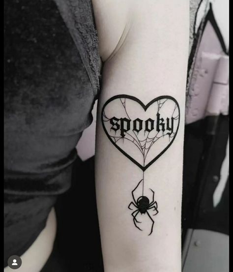 50s Inspired Tattoos, Girly Gothic Tattoo, Spooky Word Tattoo, Hex Girls Tattoo, Wednesday Addams Tattoo Ideas, Vampire Inspired Tattoos, Gothic Heart Tattoo, Spooky Girl Tattoo, Horror Tattoo Ideas