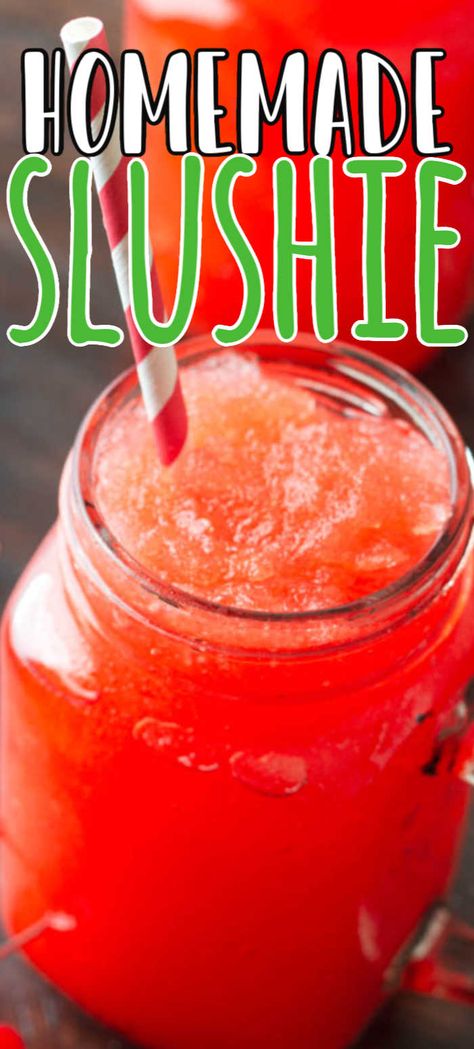 7-Eleven Slurpee Copy Cat recipe. Skip having to go to 7-11! You can make this copy cat right at home whenever you want it! Cherry Slushie Recipe, How To Make Slushies, Homemade Slushie, Cherry Slushie, Summer Drinks Kids, Homemade Slushies, Frozen Drink Recipes, Icee Recipe, Fun Summer Drinks