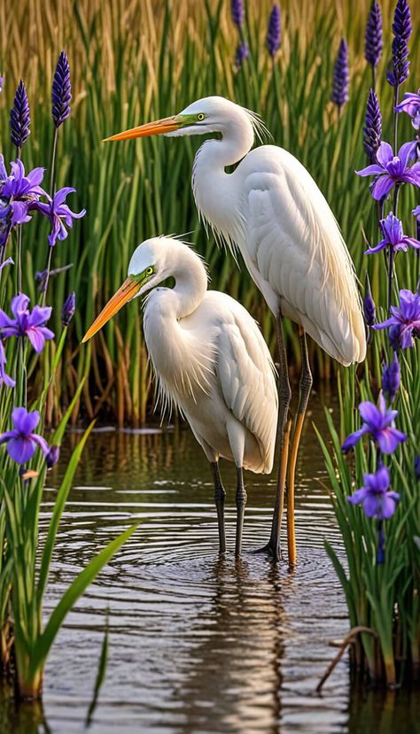 Painting - Beautiful white herons - AI creation Heron Wallpaper, Heron Photography, Egret White, Bird Painting Acrylic, White Heron, White Crane, Louisiana Art, Acrylic Art Projects, White Egret