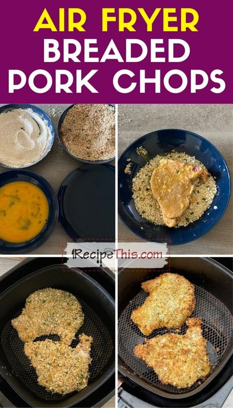 Recipe This | Air Fryer Breaded Pork Chops Breaded Bone In Pork Chops, Air Fryer Vortex Recipes, Airfryer Pork Chops, Air Fryer Breaded Pork Chops, Fry Pork Chops, Air Fry Pork Chops, Chicken Recipes Air Fryer, Air Fryer Veggies, Potatoes Air Fryer