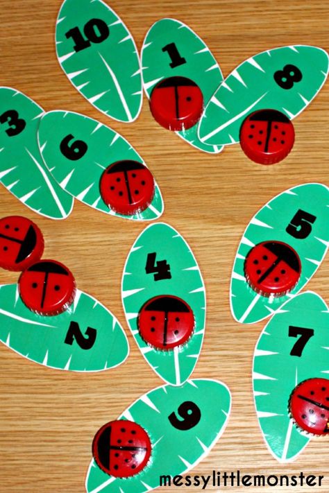 Learn to count with a free printable leaf and ladybird (ladybug) number game. This number hunt activity makes learning to order and match numbers fun for toddlers and preschoolers. What The Ladybird Heard Activities, Counting Activities For Toddlers, Minibeasts Eyfs, Ladybug Activities, Ladybugs Preschool, Maths Fun, Grouchy Ladybug, Easy Math Activities, Fun For Toddlers