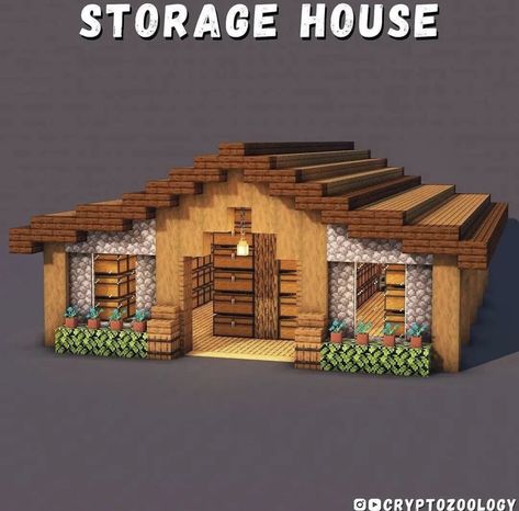 Cool House In Minecraft, Storage Building House Minecraft, Minecraft House Ideas Village, Minecraft Mine Storage, Minecraft Mine Entrance Simple, Minecraft Chest House Ideas, Minecraft Houses Storage, Storage Minecraft House, Cute Minecraft Storage House