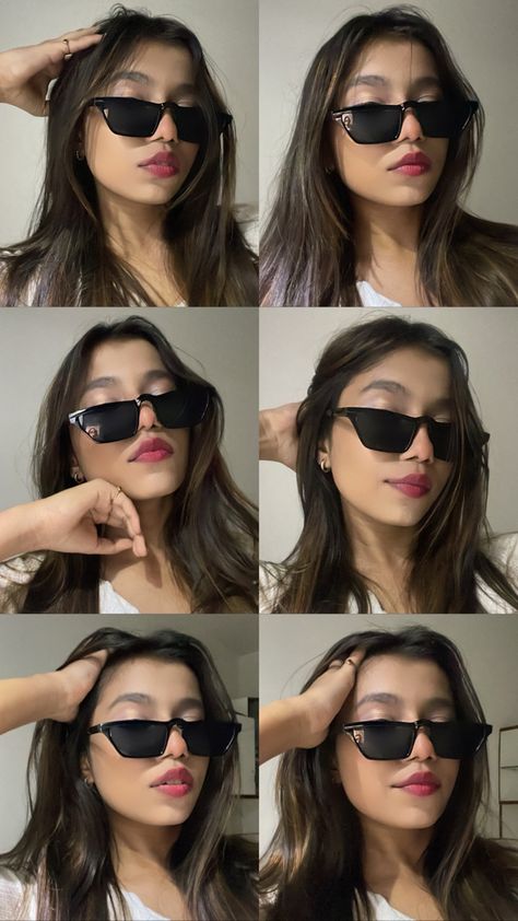 Photo Poses With Glasses, Poses In Sunglasses, Photo Ideas With Sunglasses, Selfie With Glasses Ideas, Selfies With Sunglasses, Glasses Poses Photo Ideas, Sunglasses Selfie Ideas, Glasses Pictures Selfie, Photoshoot With Glasses