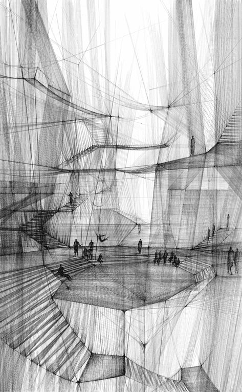 The Network Experiment - Carlijn Kingma Abstract Architecture Drawing, 4d Drawing, Monotone Art, Architecture Geometry, Tattoo Stamps, Architectural Concept, Concept Drawing, Conceptual Sketches, Conceptual Drawing