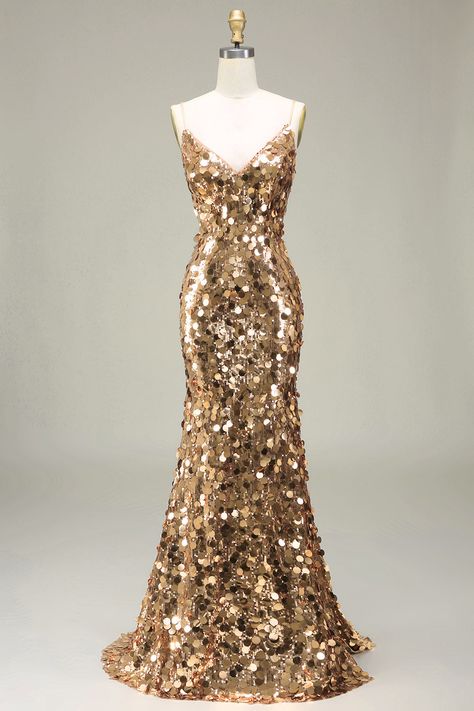 Beautiful! 16th Birthday Dresses, Great Gatsby Prom Dresses, Golden Prom Dress, Wrestlemania 40, Prom Dress Sparkly, Golden Mermaid, Gold Formal Dress, Sequin Evening Dress, Lovely Partner