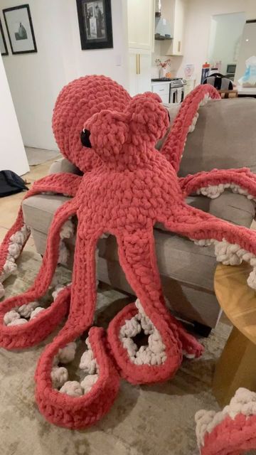 Sara on Instagram: "Finished my GIANT Anchor the Octopus. I used @yarnspirations Bernat Blanket Extra Thick yarn. I love how he turned out!

Pattern by @humblechild.co (I obviously modified it with the larger yarn)

#crochet #crochetaddict #anchortheoctopus #octopus #crochetersofinstagram #crochetoctopus #amigurumi" Crochet Giant Squid, Crocheting With Thick Yarn, Giant Crochet Animals, Giant Octopus Crochet Pattern Free, Crochet Giant Octopus, Giant Octopus Crochet Pattern, Giant Octopus Crochet, Octopus Crochet Pattern Free, Crocheted Octopus