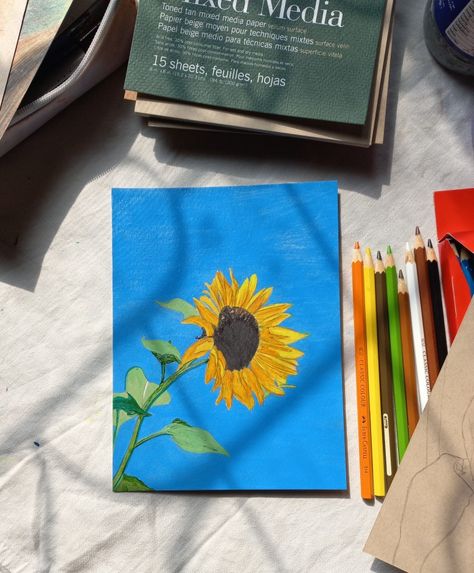 Easy Painting Ideas On Canvas Sunflower, Easy Sunflower Canvas Painting, Sunflower Field Acrylic Painting, Mini Sunflower Painting, Sunflower Field Painting Easy, Sunflower Painting Simple, Sunflower Aesthetic Painting, Sunflower Painting Aesthetic, Paint Sunflowers Easy