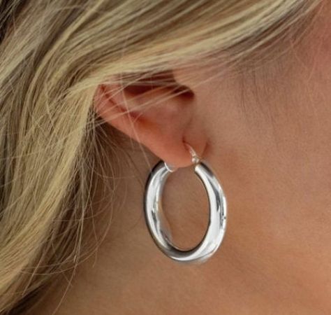 30mm Chunky Hoop Earrings Sterling Silver Aesthetic Earrings - Etsy Australia Chunky Hoop Earrings Silver, Big Silver Hoop Earrings, Silver Hoops Aesthetic, Silver Hoop Earrings Aesthetic, Chunky Hoops Earrings, Silver Earrings Aesthetic, Hoop Earrings Aesthetic, Silver Aesthetic, Aesthetic Earrings