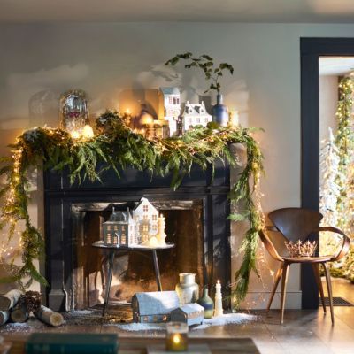 Home - Holiday - Shop - Decorate - Mantel Décor - Terrain Faux Cedar Garland, Cedar Garland, Cedar Wreath, Geometric Candles, Starry Lights, Outdoor Living Furniture, Faux Snow, Creative Living, Winter Forest