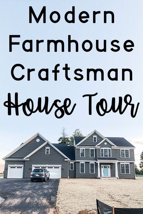 Custom House Tour - Tour our Completed Modern Farmhouse Craftsman Craftsman Vs Farmhouse, Inside Craftsman Style Homes, Craftsman Farmhouse Interior Design, Renovating A Craftsman Home, How To Make Your House Look Like A Craftsman Exterior, House With Inlaw Suite, Modern Farmhouse Tour, Craftsman Farmhouse Interior, Craftsman Farmhouse Kitchen