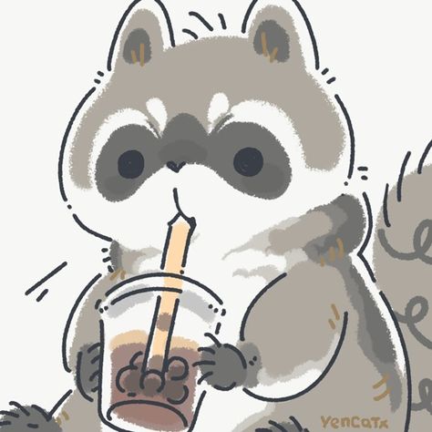 Racoon Illustration, Raccoon Drawing, Raccoon Art, Kitten Drawing, Cute Raccoon, Cute Animal Drawings Kawaii, Alone Time, Cute Doodle Art, Kawaii Animals