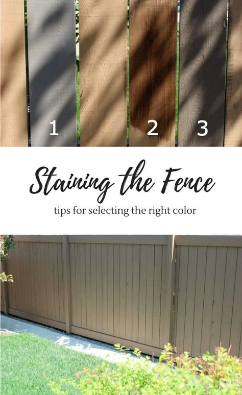 Do you have a hideous orange fence? I couldn't stand ours and transformed it using a new grey-brown stain color. Come see how it looks now and get tips for selecting the right stain color. Cedar Fence Stain, Painted Wood Fence, Staining Wood Fence, Garden Fence Paint, Fence Paint Colours, Grey Fences, Wood Fence Design, Fence Stain, Exterior Stain