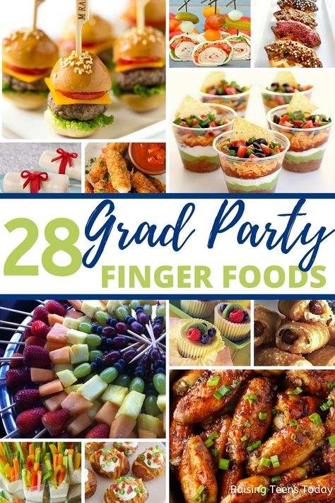 28 Fun Graduation Party Finger Food Ideas - Raising Teens Today Graduation Party Finger Food Ideas, Party Finger Food Ideas, Graduation Party Snacks, Loaded Baked Potato Bites, Dessert Table Graduation, Grad Party Food, Party Finger Food, Finger Food Ideas, Graduation Party Desserts