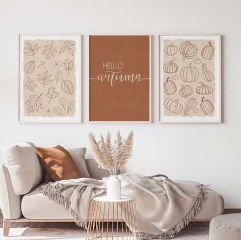 "This is a fall printable set for your home décor, the perfect addition for any space during this season. Give your space a trendy look with this gorgeous set of prints. All our prints are unique and all our designs are based on global trends, fashion trends that last over time and that are imposed as a lifestyle and decoration for our spaces. They would look amazing in your living room, bedroom or entryway as a lovely finishing touch to the fall season. Our prints are high quality and downloada Orange Fall Decor, Autumn Wall Art, Fall Living Room Decor, Home Decor Quotes, Fall Art, Fall Wall Art, Set Of 3 Prints, Fall Prints, Fall Ideas