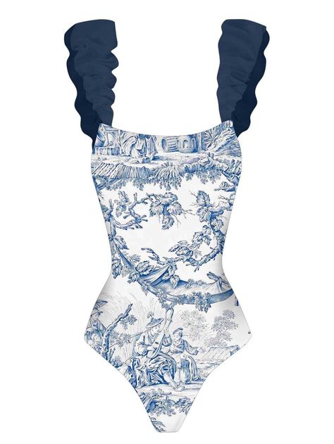 Landscape Print One-Piece Swimsuit With Ruffle Beach Skirt | SHEIN South Africa Swimsuit Beach, Beach Skirt, Beach Swimsuit, Landscape Prints, Beach Dress, Clothing Women, Happy Life, One Piece Swimsuit, South Africa