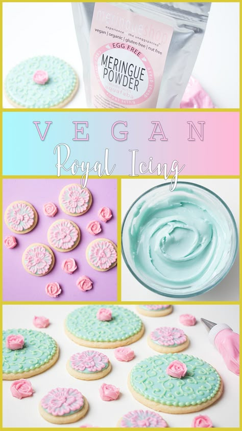 Vegan royal icing recipe featuring egg-free meringue powder from meringueshop! Egg Free Royal Icing Recipe, Vegan Royal Icing Recipe, Vegan Icing, Royal Icing Recipe With Egg Whites, Vegan Royal Icing, Royal Icing Cookies Recipe, Vegan Meringue, Easy Royal Icing Recipe, Patisserie Vegan