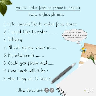 How to order food on phone in english basic english phrases at Beez Vita Ordering Food In English, How To Order Food In English, Vocabulary Meaning, Esl Ideas, Ways To Say Said, Vocabulary Quiz, English Conversation, English Phrases Idioms, Order Pizza