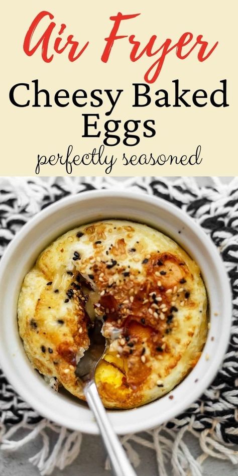 Cheesy Baked Eggs, Air Fryer Recipes Breakfast, Air Fryer Recipes Snacks, Baked Eggs Recipe, Cooks Air Fryer, Air Fried Food, Air Fryer Oven Recipes, Air Fry Recipes, Smoked Gouda