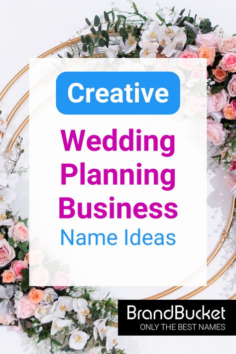 As a wedding planner, you help make people's dreams come true. You take care of all the details so they bask in the joy of the occasion. Find catchy brand names for wedding planning businesses that will have your clients feeling like they're getting married in paradise. Check out the names here! wedding planning business, wedding planning business names, wedding planning business name ideas, names for wedding planning business, Event business names, names for event planning business Wedding Planner Names Ideas, Event Planning Names Ideas, Event Planning Business Names Ideas, Event Planner Names Ideas, Event Company Names Ideas, Wedding Coordinator Business, Event Planning Business Names, Event Planner Branding, Wedding Planner Brand