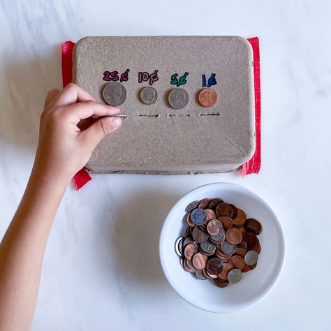 Coin Game – A Fun Way to Learn About Coins Teaching Colors To Toddlers, Teaching Toddlers Colors, Coin Sorting, Winter Science Experiments, Hand Muscles, Activity For Preschool, Coin Games, Free Homeschool Curriculum, Money Skills