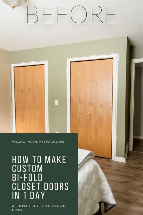 Do you have plain, flat panel bi-fold closet doors you want to update? Learn how to make custom bifold closet doors with this simple tutorial. #fromhousetohaven #bifoldclosetdoors #diyproject #DIYtutorial #DIYcustomclosetdoors Custom Bifold Closet Doors, Bifold Doors Makeover, Traditional Farmhouse Decor, Folding Closet Doors, Door Diy Projects, Diy Custom Closet, Painted Kitchen Tables, Closet Door Makeover, Guest Bedroom Makeover