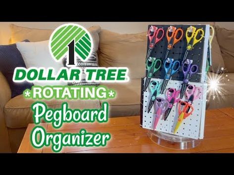 *ROTATING* Pegboard Organizer!!! | Easy Organization Idea | Dollar Tree DIY - YouTube Dollar Tree Pegboard Ideas, Dollar Tree Pegboard, Pegboard Ideas, Pegboard Organization, Diy Youtube, Easy Organization, Tree Diy, Peg Board, Dollar Tree Diy