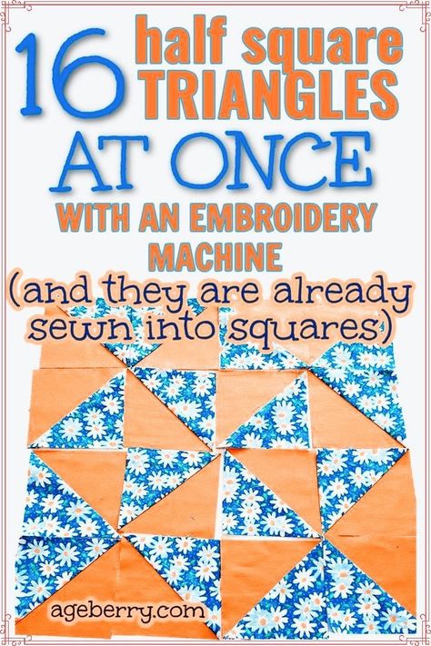 In this sewing tutorial I want to show you how I make 16 perfect half square triangles at once with precision (and I don’t need to trim them after I am done) and very fast with my embroidery machine Brother Luminaire. You can do it with Babylock Solaris as well. I digitized this embroidery design and it works great as my template for making identical half square triangles.The whole embroidery takes only 5 minutes. Brother Luminaire, Sewing For Dummies, Sewing Bias Tape, Sewing Darts, Sewing Hems, Sewing Tutorials Bags, Sewing Pockets, Machine Embroidery Quilts, Sewing Seams