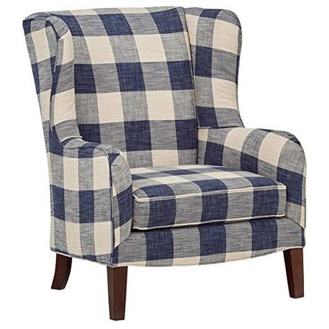 Charcoal Accent Chair, Plaid Living Room, Colleen Wing, Farmhouse Armchair, Plaid Chair, Wingback Accent Chair, Cottage Furniture, Living Room Furniture Chairs, Wing Chair