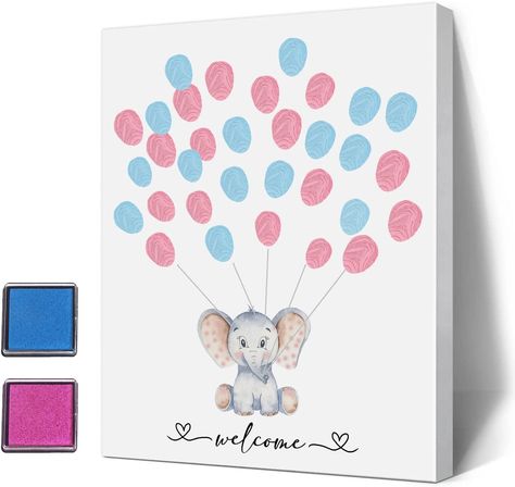 Guest Book Fingerprint, Thumbprint Guest Books, Fingerprint Guestbook, Idee Babyshower, Fingerprint Tree, Tree Sign, Girl Gender Reveal, Elephant Theme, Baby Gender Reveal Party