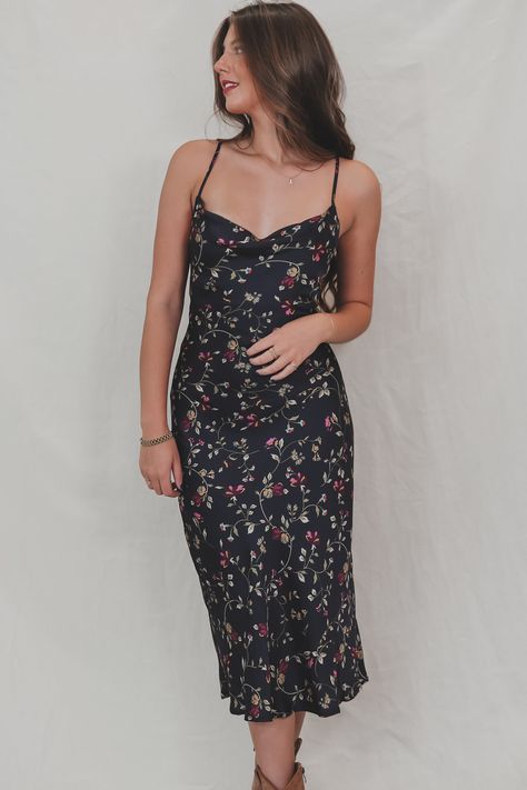 Midnight plum floral sleeveless, cross-back satin midi dress Material is Viscose Hang to dry SHOP THE LOOK Small Medium Large Length 42.5" 43.5" 44.5" Bust 15" 16" 17" Midnight Plum, Here To Slay, Party Bottoms, Dress Loose Fit, Amazing Lace, Satin Midi Dress, Romper Dress, Maxi Dress Party, Floral Sleeveless