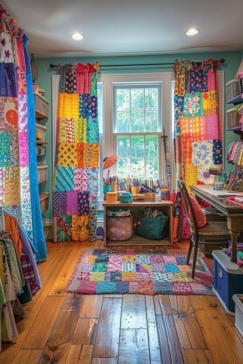 Artisan Patchwork Curtains Unique Blinds, Boho Window Treatments, Flowing Curtains, Boho Window, Patchwork Curtains, Bohemian Curtains, Boho Deco, House Window, Vintage Windows