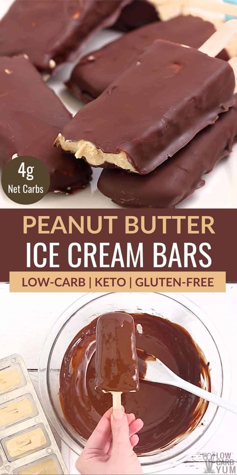 Chocolate Peanut Butter Ice Cream, Butter Ice Cream, Ice Cream Bars, Low Carb Ice Cream, Postre Keto, Peanut Butter Ice Cream, Low Carb Snack, Keto Ice Cream, Sugar Free Low Carb