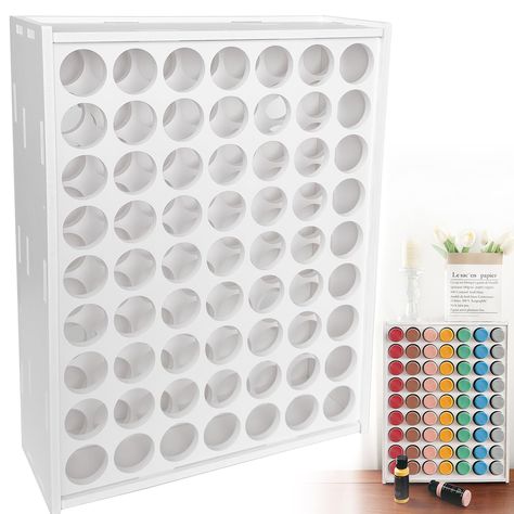 PRICES MAY VARY. LARGE CAPACITY; This rack has 63 holes to hold a lot of paints, note that the pigment size is 2 ounces. EASY TO USE; The pigments are placed horizontally, so you can quickly find the pigment you need and save time. Reasonable space; The overall size is ''W x ''D x ''H, you can put it on the desktop or hang it on the wall conveniently, so your paints are no longer messy. Sturdy Construction - Crafted from 8mm thick PVC foam board, this paint rack is built to be long-lasting. no t Acrylic Paint Organizer, Paint Organizer, Craft Paint Storage, Paint Rack, Paint Organization, Apple Barrel, Paint Storage, Construction Crafts, Diy Craft Room