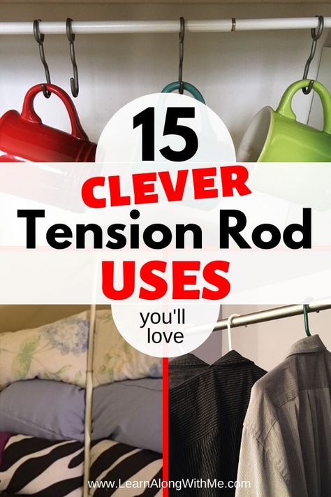 Tension Rod Storage, Tension Rod Closet, Tension Rod Hacks, Tension Rod Ideas, Makeshift Closet, Tension Rod Curtains, Messy Home, Home Organizers, Tension Rods