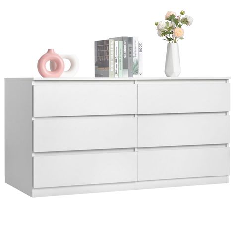 PRICES MAY VARY. 【6 Drawer Dresser for Bedroom】 Modern dresser has 6 spacious storage drawers, which can store your clothes, toys, books, or any other personal items, making it easier for you to sort and store clutter! spacious tabletop is perfect to place frequently used items, keeping them in your reach. 【Perfect Combination of TV Stand and Dresser】This chest of drawers can be combined with your wall-mounted TV as an entertainment center. The 6 large drawers are great to display CDs, DVDs, gam Drawer For Bedroom, Pink And White Dresser, White Nursery Dresser, Cute Dressers For Bedroom, Cute Night Stands, Tv Stand Bedroom Ideas, Bedroom Ideas White Furniture, Things To Buy Off Amazon, Things To Get For Your Room