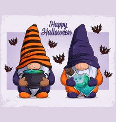 Hand drawn cute gnomes in halloween disguise Vector Image Evil Gnome, Gnome Images, Halloween Text, Gnome Pictures, Halloween Gnomes, Cute Gnomes, Banner Drawing, Funny Gnomes, Doodle Cartoon