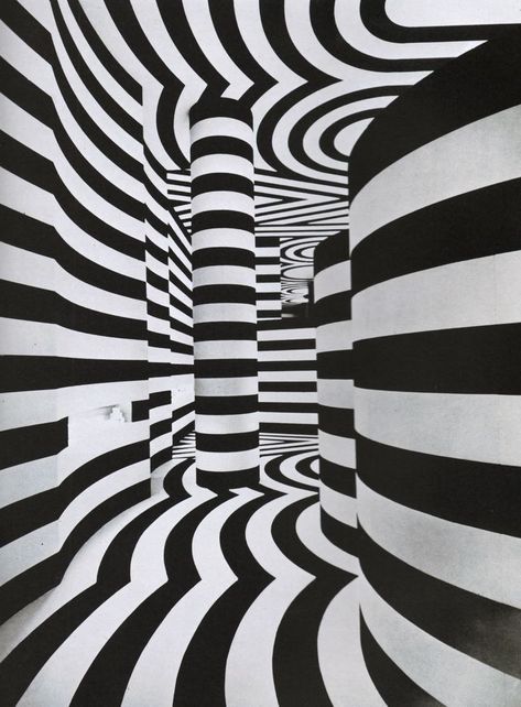 This tunnel optical illusion picture is going to trip you out. Supergraphic Ultramodern, Lance Wyman, Art Optical, Optical Art, Optical Illusions Art, Installation Design, Illusion Art, White Photo, Op Art