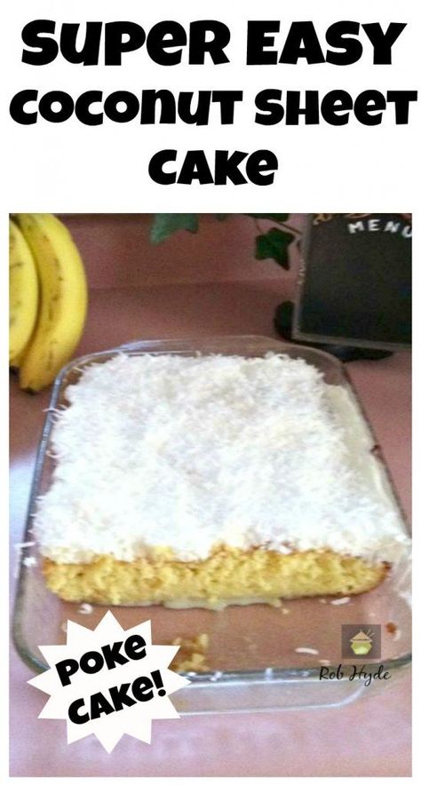 Moist Coconut Cake Recipe, Coconut Sheet Cake, Cake Trifle, Coconut Sheet Cakes, Coconut Poke Cakes, Cherry Cobbler Recipe, Honey Bun Cake, Boxed Cake Mixes Recipes, Bun Cake