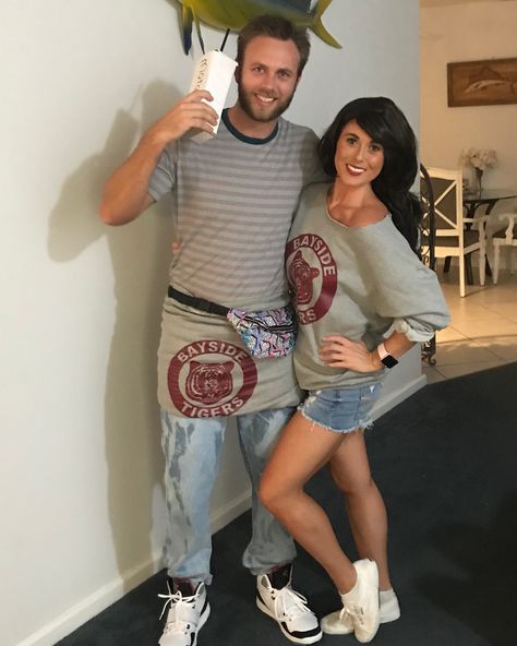 Saved by the Bell Kelly and Zack costume. Custom made bayside sweatshirts. Kelly And Zack Costume, Zach Morris And Kelly Kapowski Costume, Kelly Saved By The Bell, Saved By The Bell Costume, Kelly Kapowski Costume, Saved By The Bell Kelly, Zach Morris, Bell Costume, Kelly Kapowski