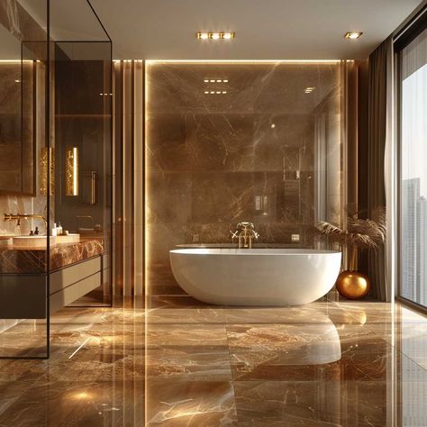 10+ Warm Brown Bathroom Tile Inspiration Ideas • 333+ Art Images Brown Marble Flooring, Brown Tiles Bathroom, Brown Bathroom Tiles, Brown Marble Floor, Brown Marble Bathroom, Brown Bathroom Tile, Bathroom Design Marble, Dream Bathroom Luxury, Expensive Bathrooms