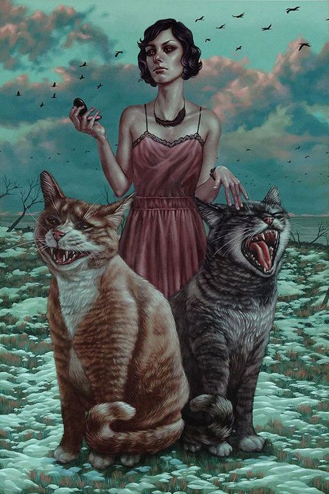 The Entrancing Art of Casey Weldon https://beautifulbizarre.net/2017/11/09/the-entrancing-art-of-casey-weldon/ Horror Vintage, Creepy Cat, Spoke Art, Art Beat, Pop Culture Art, Pop Surrealism, Art Pop, Weird Art, Cat Painting