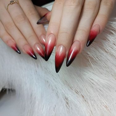 Spy X Family Nails, Goth Wedding Nails, Goth Almond Nails, Gothic Almond Nails, Short Claw Nails, Dark Ombre Nails, Demon Nails, Vampy Nails, Vampire Nails